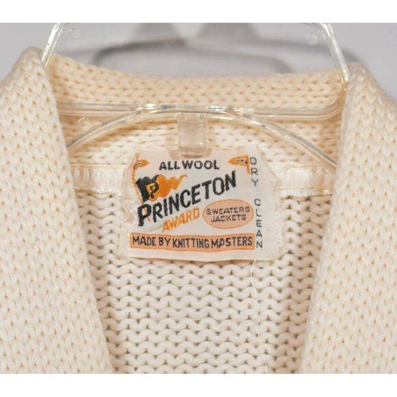 50s 60s Princeton All Wool Cream Bishop McDevitt HS Varsity Letterman Sweater - Picture 2 of 4